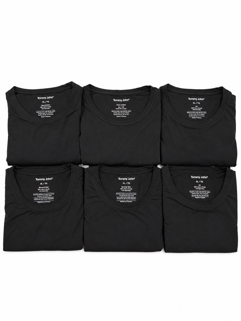 Lot of 6 Tommy John Black Crew Neck Tees - Second Skin & Cool Cotton